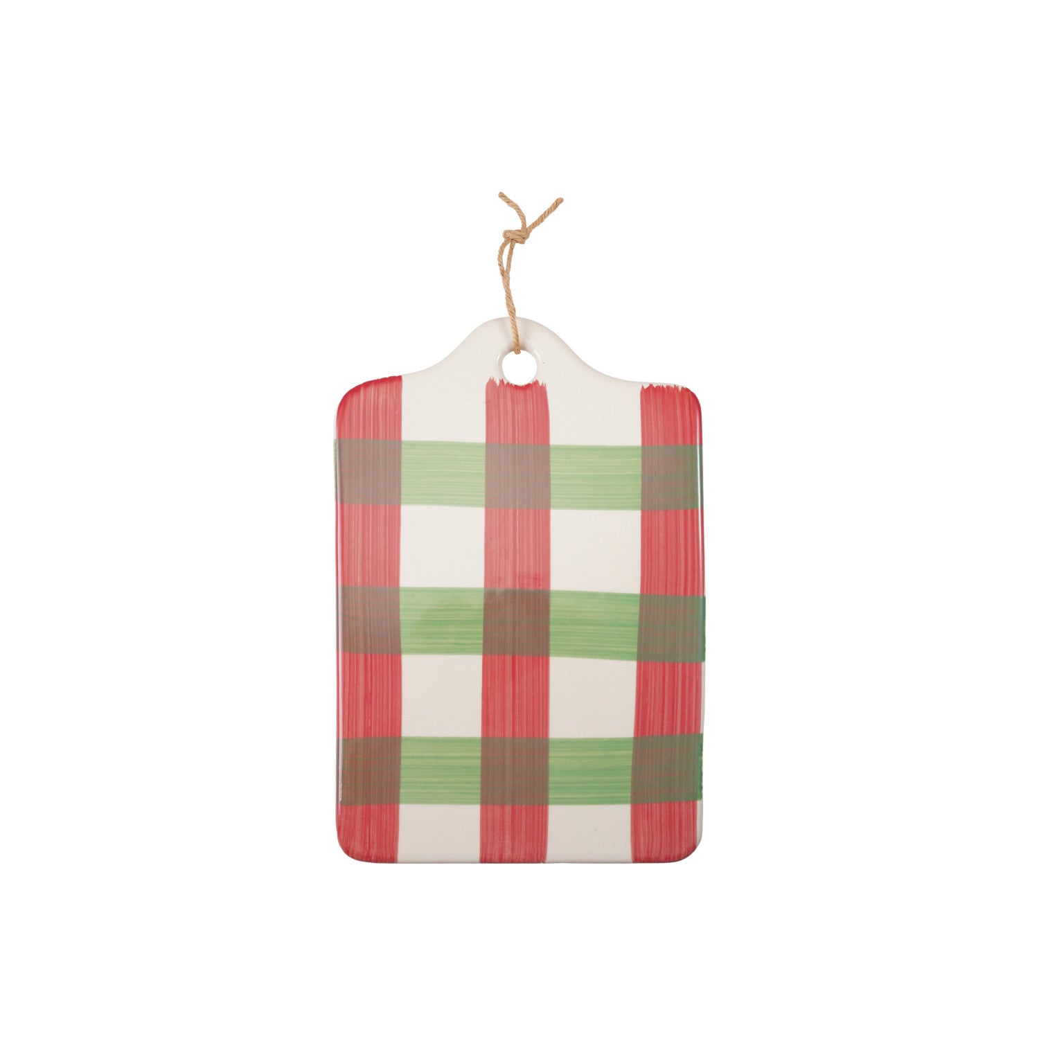 Hand-Painted Stoneware Cheese/Serving Board with Plaid Pattern (Each One Will Vary)