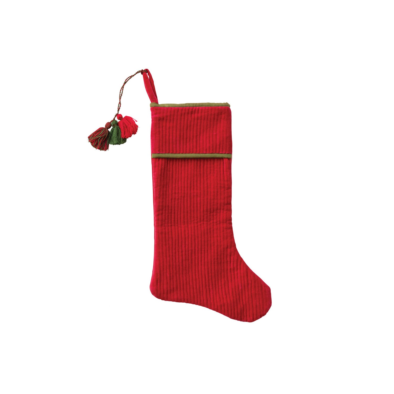 Cotton Velvet Quilted Stocking with Tassels