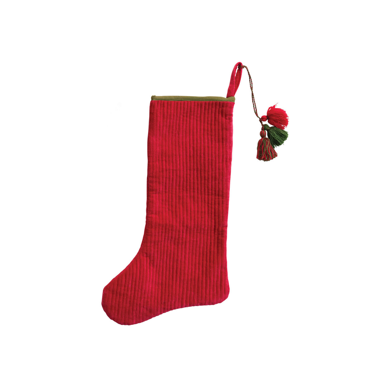 Cotton Velvet Quilted Stocking with Tassels