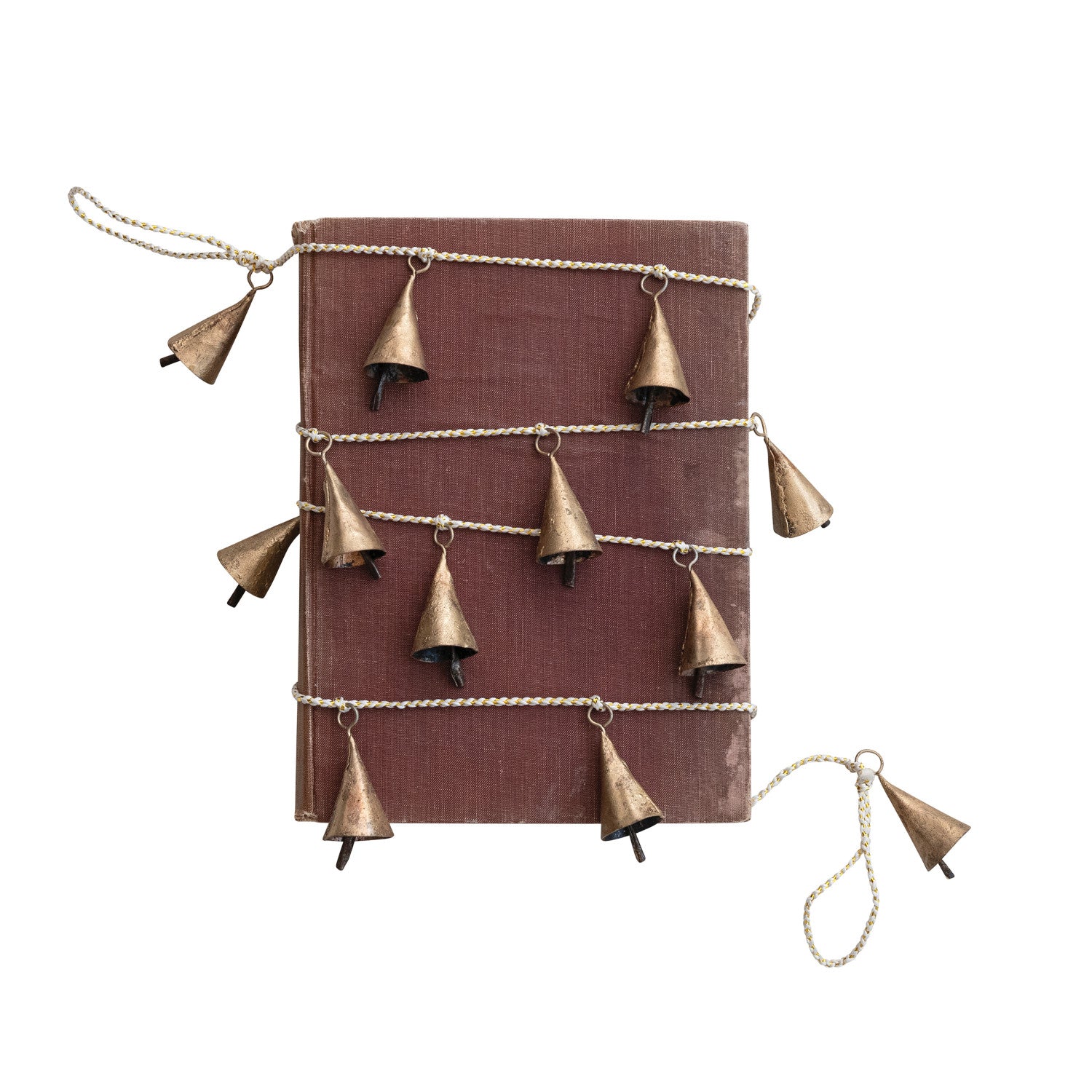 Gold Finish Metal Bell Garland with White & Gold Cord