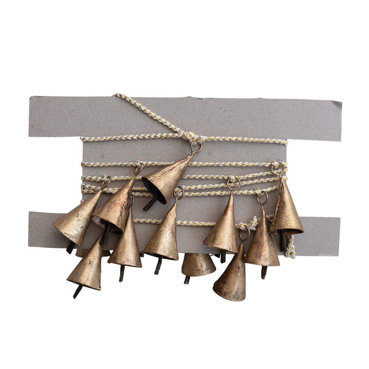 Gold Finish Metal Bell Garland with White & Gold Cord
