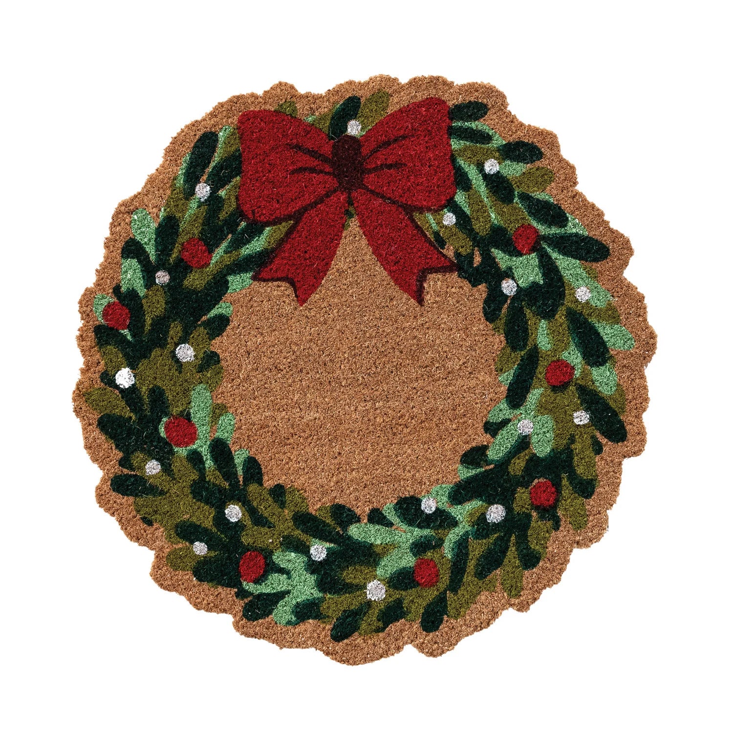 Natural Coir Wreath Shaped Doormat with Bow
