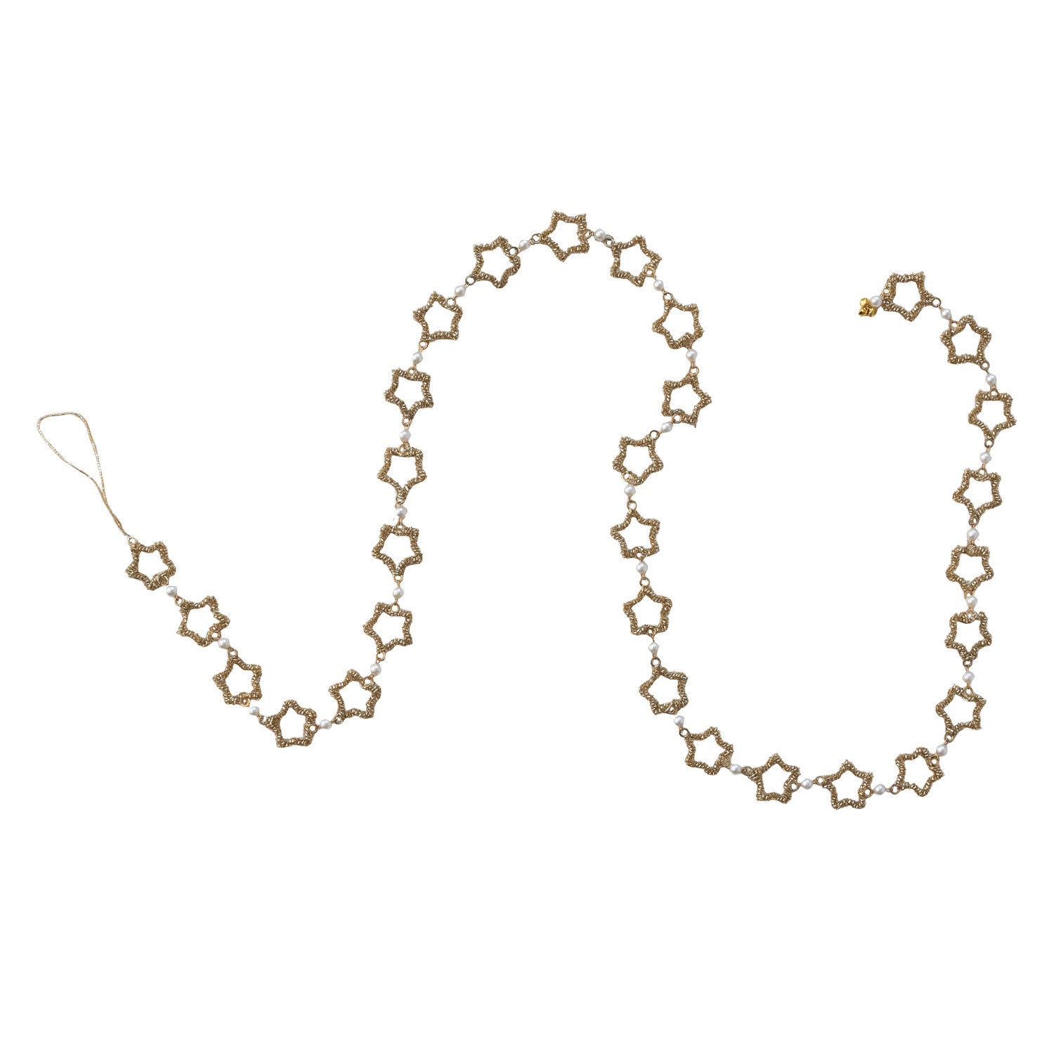 Gold Finish Metal & Glass Beaded Star Garland with Faux Pearls