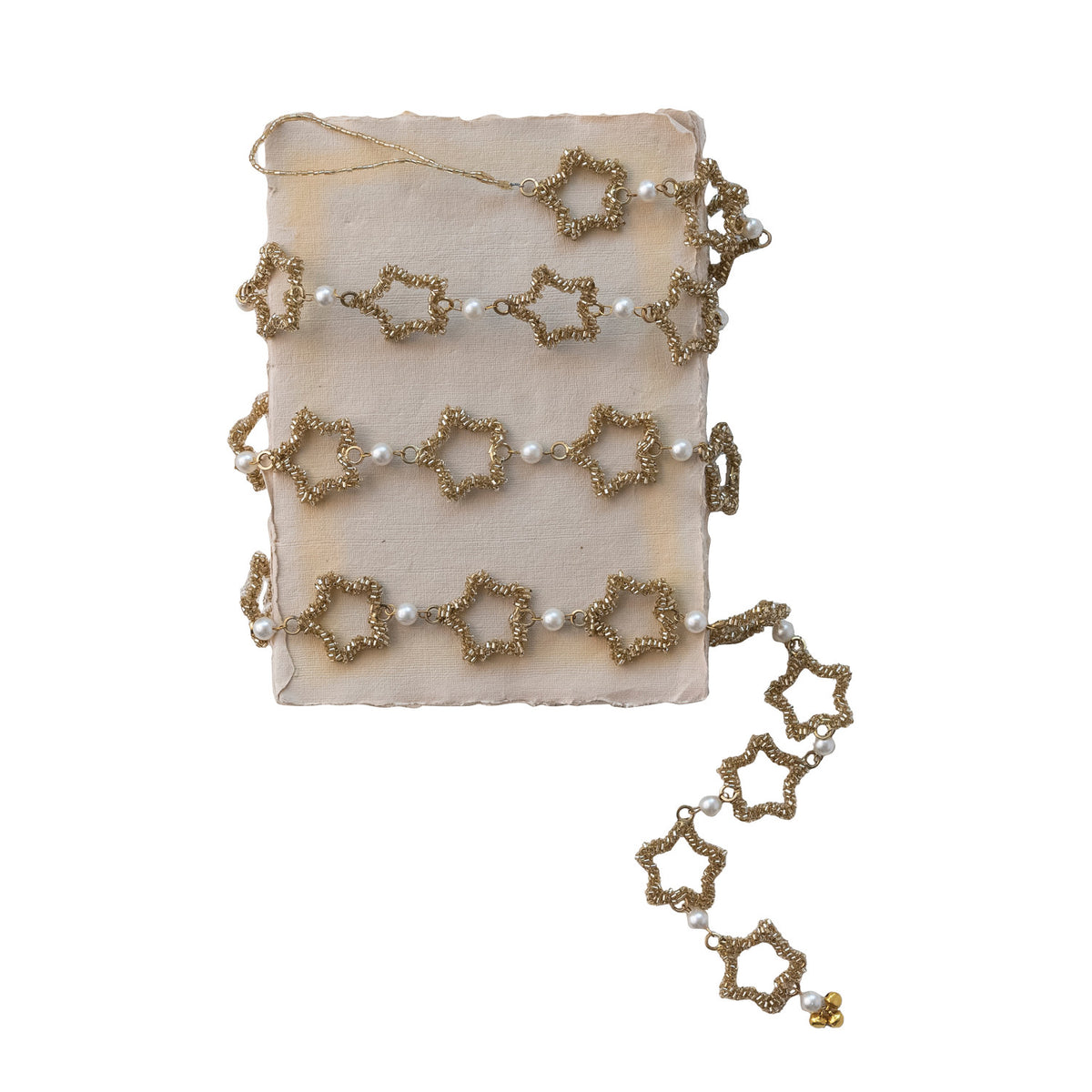 Gold Finish Metal & Glass Beaded Star Garland with Faux Pearls