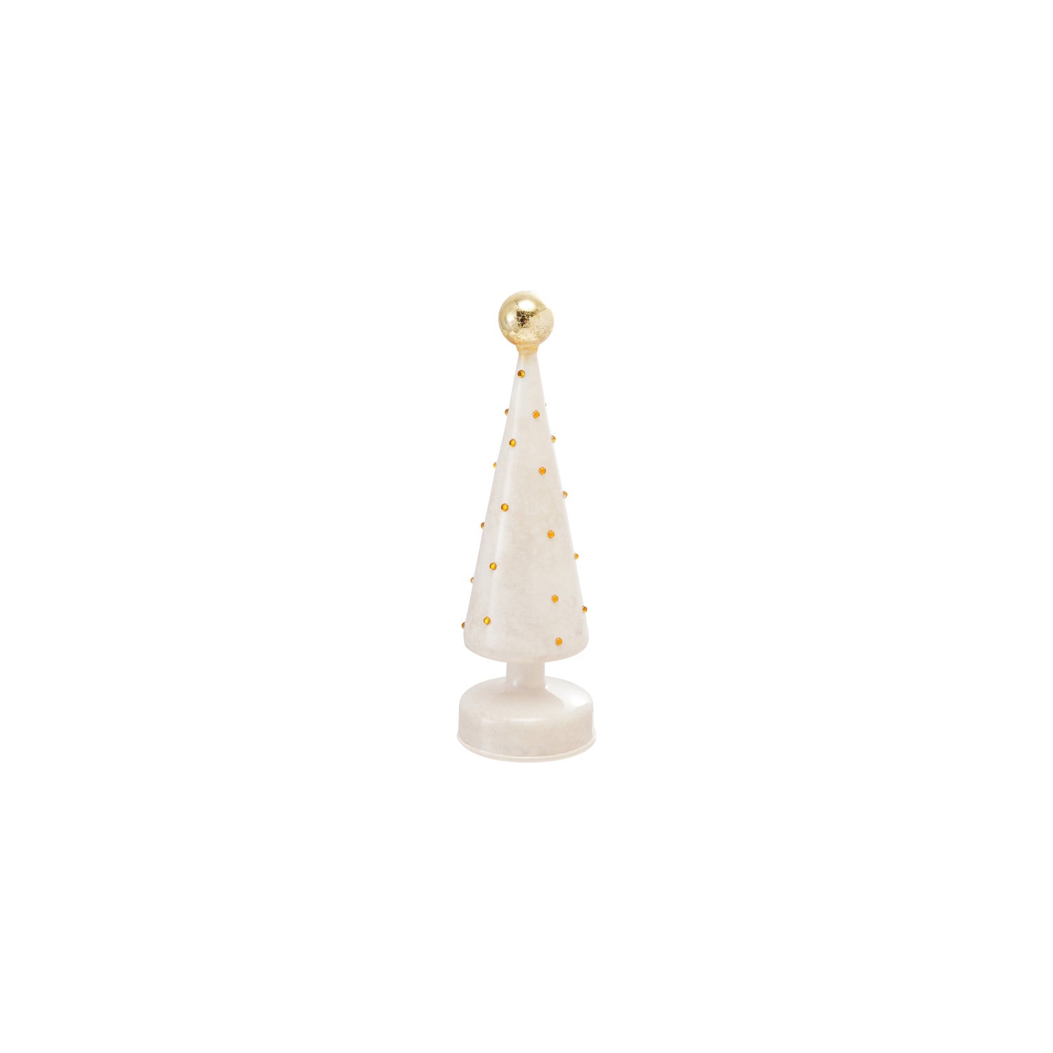 Gold Finish & White Mercury Glass Tree with Embossed Dots & LED Light
