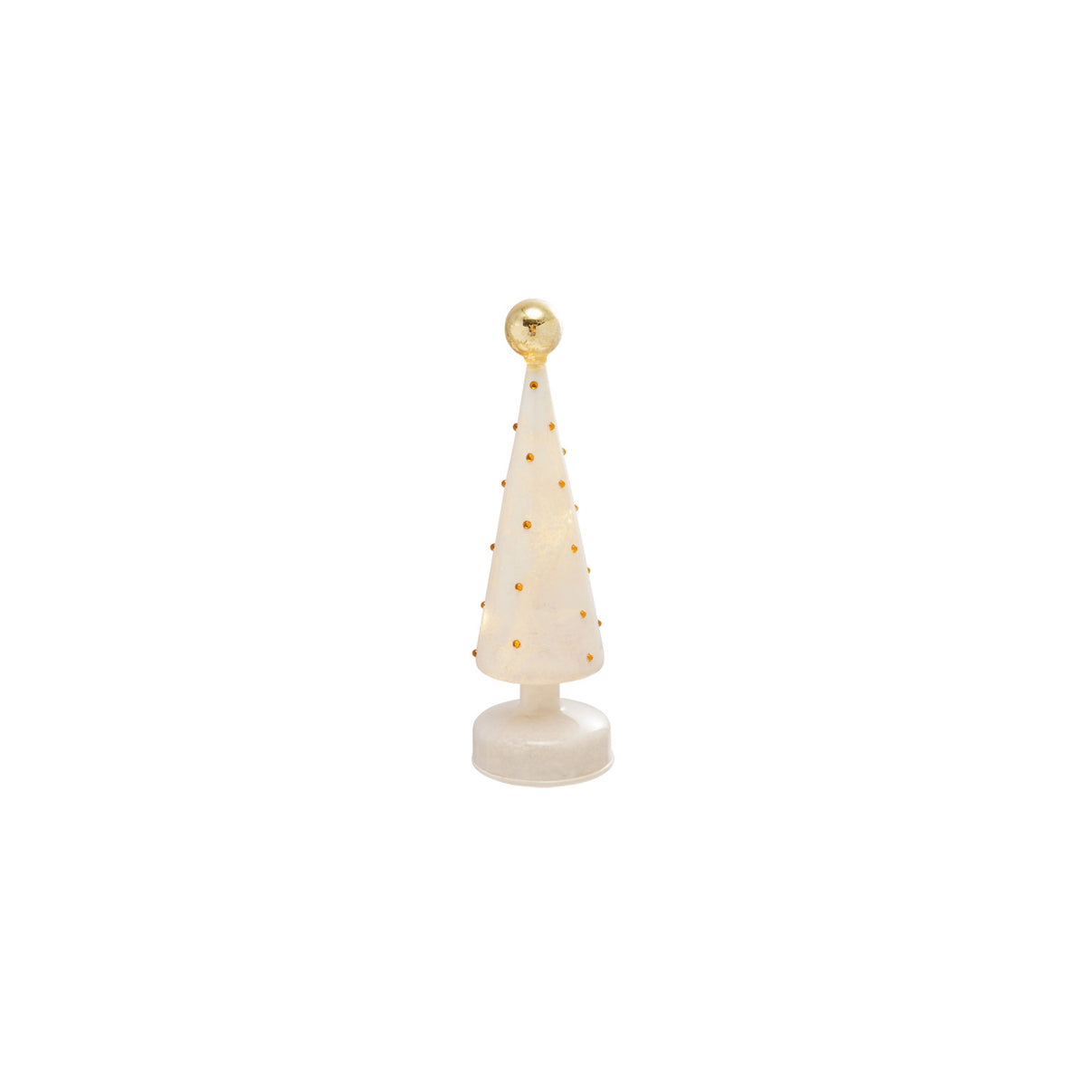 Gold Finish & White Mercury Glass Tree with Embossed Dots & LED Light