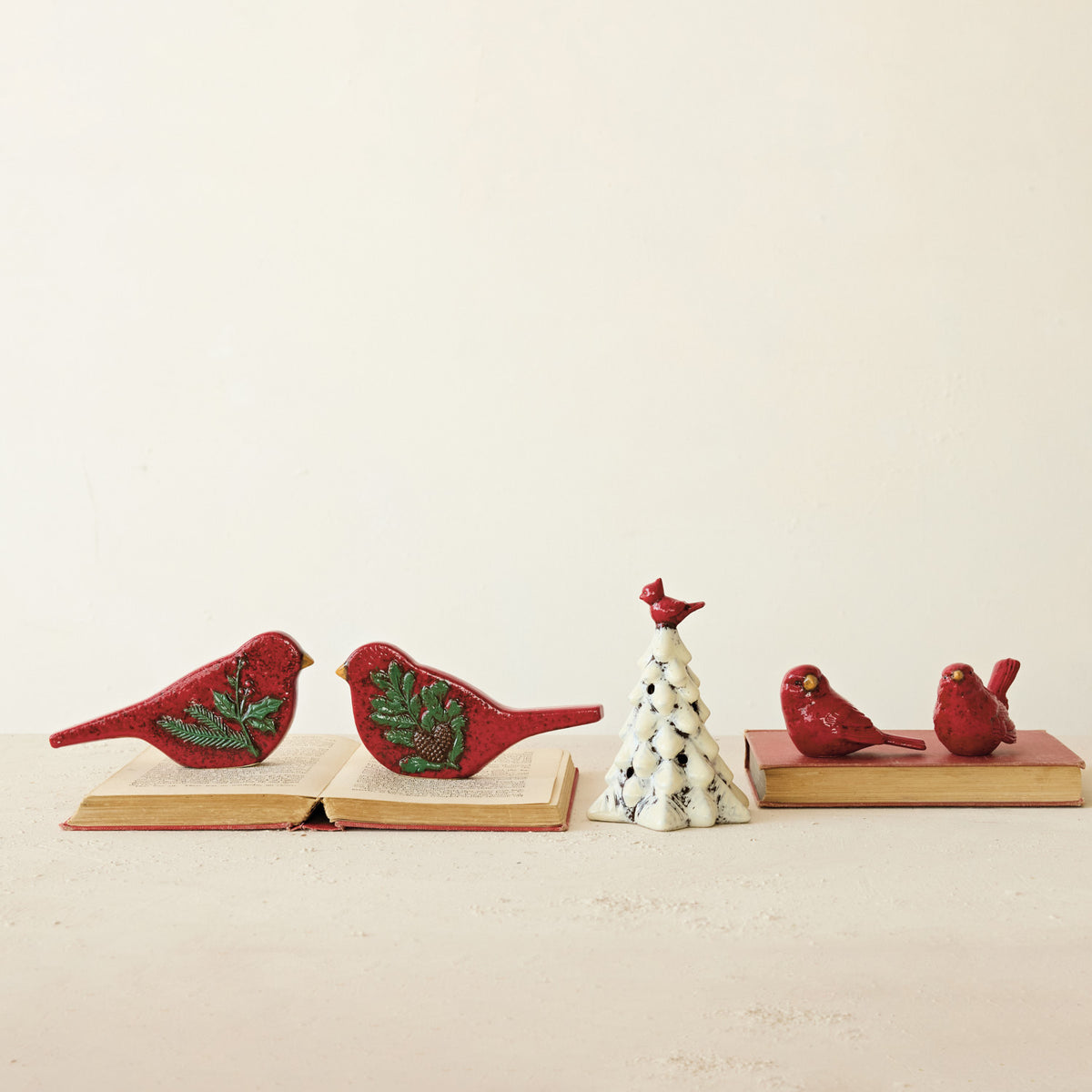 Red & Yellow Hand-Painted Embossed Ceramic Bird (Each One Will Vary)