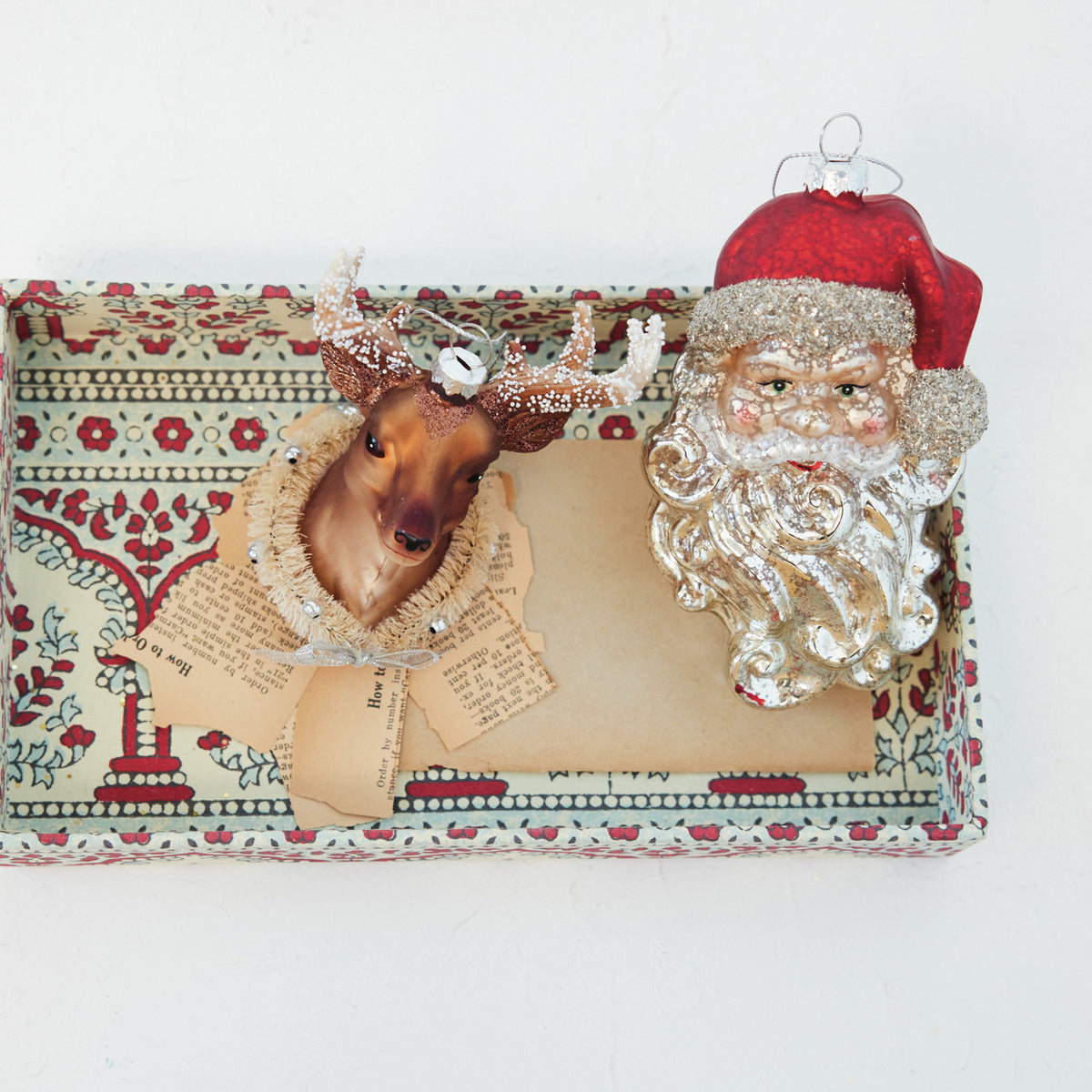 Hand-Painted Glass Deer Head Ornament with Wreath