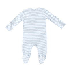 Blue Stripe Zipper Footie - Miles and Bishop