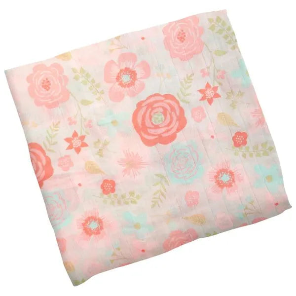 Coral Flowers Muslin Swaddle - Miles and Bishop