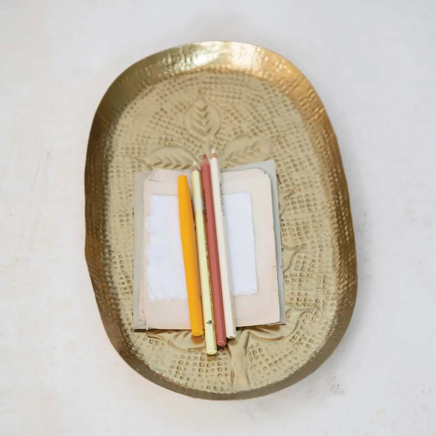 Debossed Metal Tray with Antique Gold Finish - Miles and Bishop