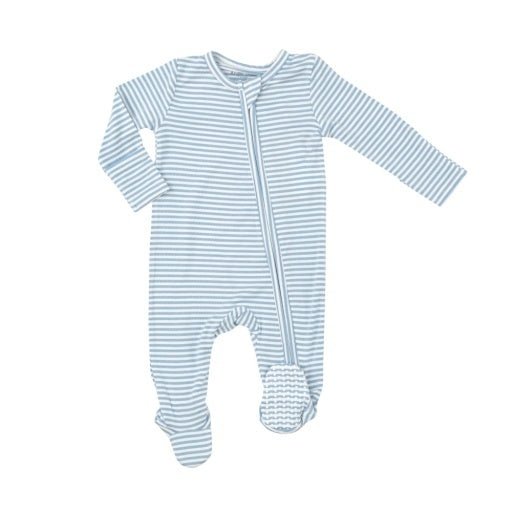 Dream Blue Stripe Zipper Footie - Miles and Bishop