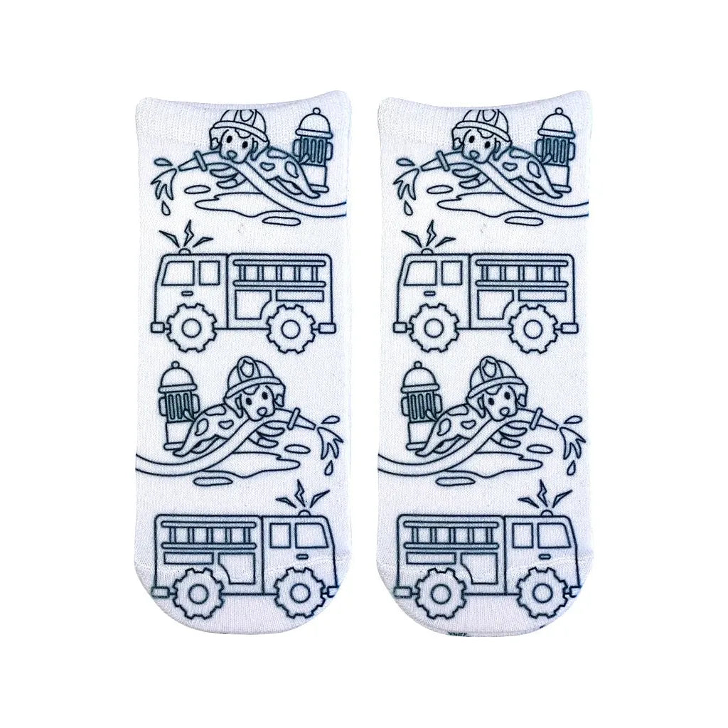 Fire Truck Coloring Socks - Miles and Bishop