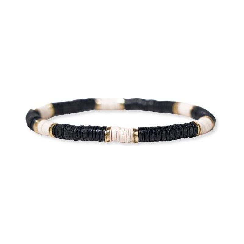 Grace Cream Stripes on Black Sequin Stretch Bracelet - Cream - Miles and Bishop