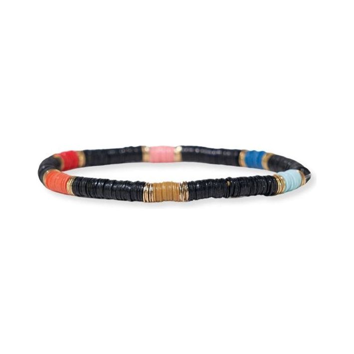 Grace Rainbow Stripes on Black Sequin Stretch Bracelet - Rainbow/Black - Miles and Bishop