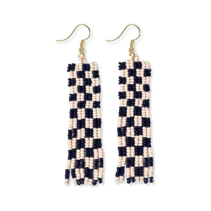 Harriet Woven Top Gingham Beaded Fringe Earrings - Miles and Bishop