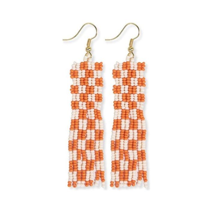 Harriet Woven Top Gingham Beaded Fringe Earrings - Miles and Bishop