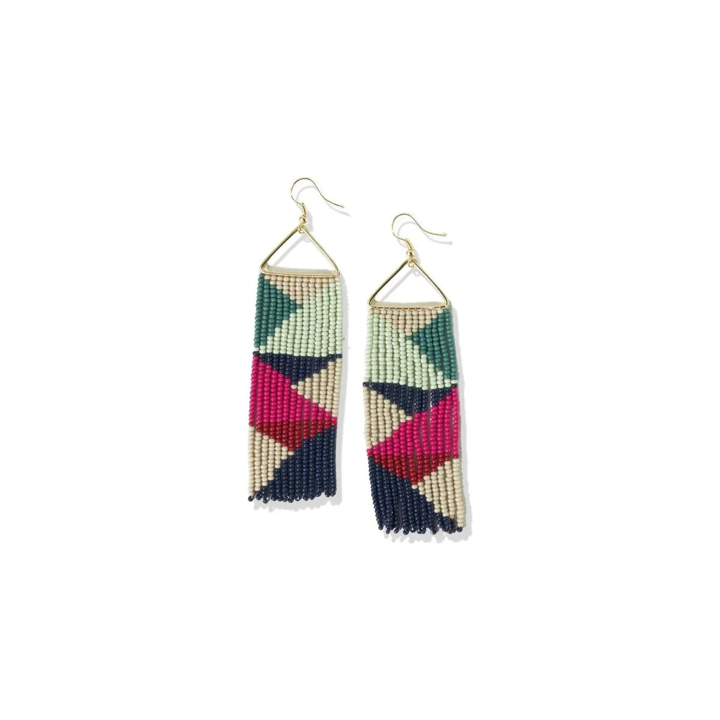 Hot Pink, Ivory, & Navy Triangle Earring - Miles and Bishop