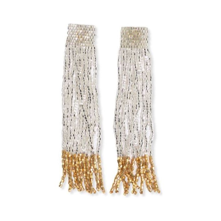 Ila Thick Stripe Mixed Luxe Bead Fringe Earrings - Miles and Bishop