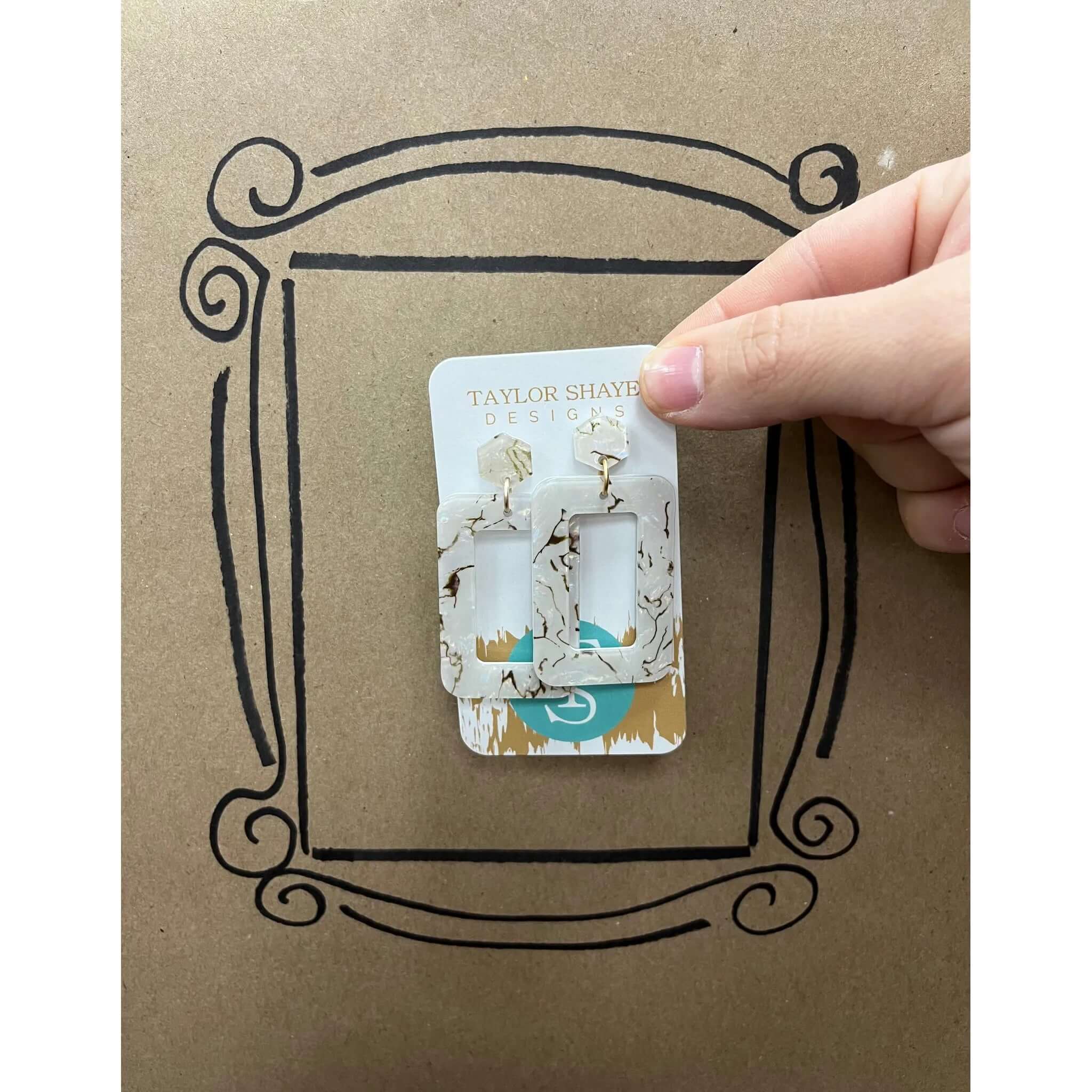 Tan Marble Acrylic Rectangle Drops - Miles and Bishop