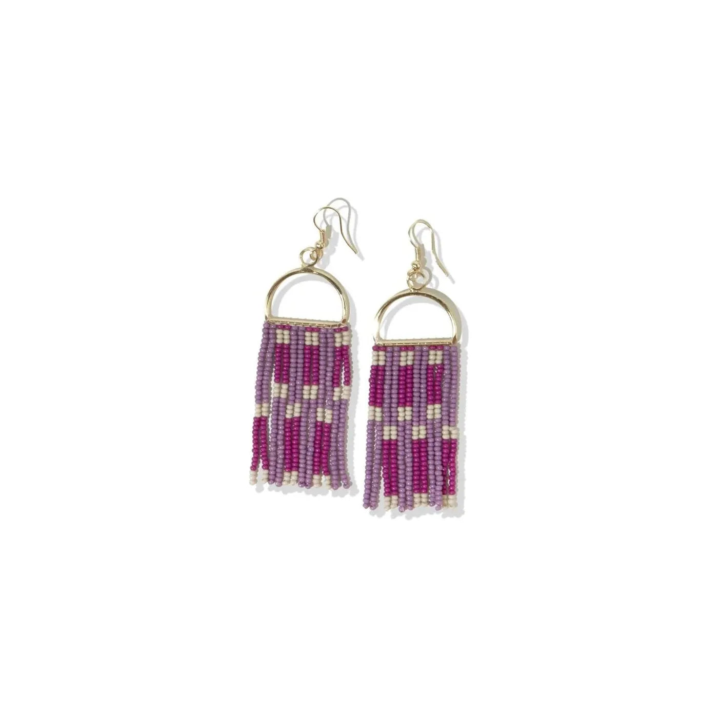 Lilac, Maroon, & Ivory Arch Fringe Seed Bead Earring - Miles and Bishop