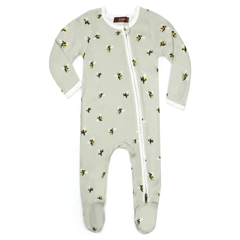 Milkbarn Bumblebee Bamboo Zipper Pajamas - Miles and Bishop