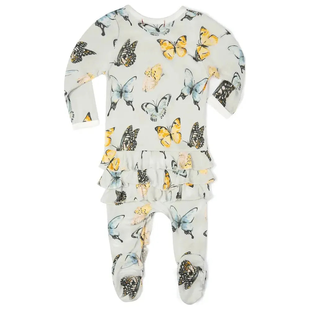 Milkbarn Butterfly Bamboo Ruffle Zipper Footie - Miles and Bishop