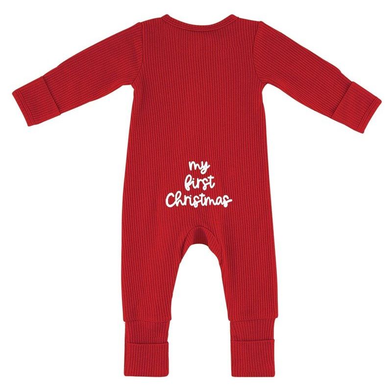 My First Christmas Waffle Knit Cozy Romper - Miles and Bishop