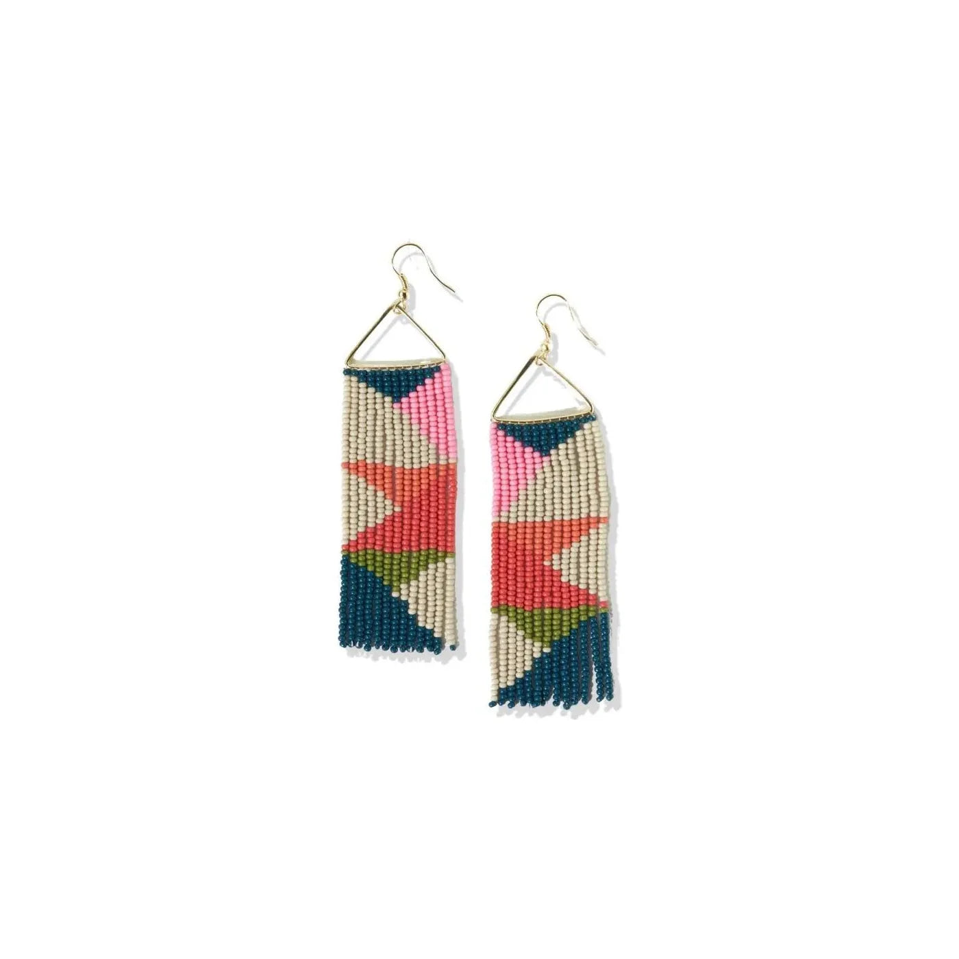 Peacock, Pink, & Ivory Triangle Earring - Miles and Bishop