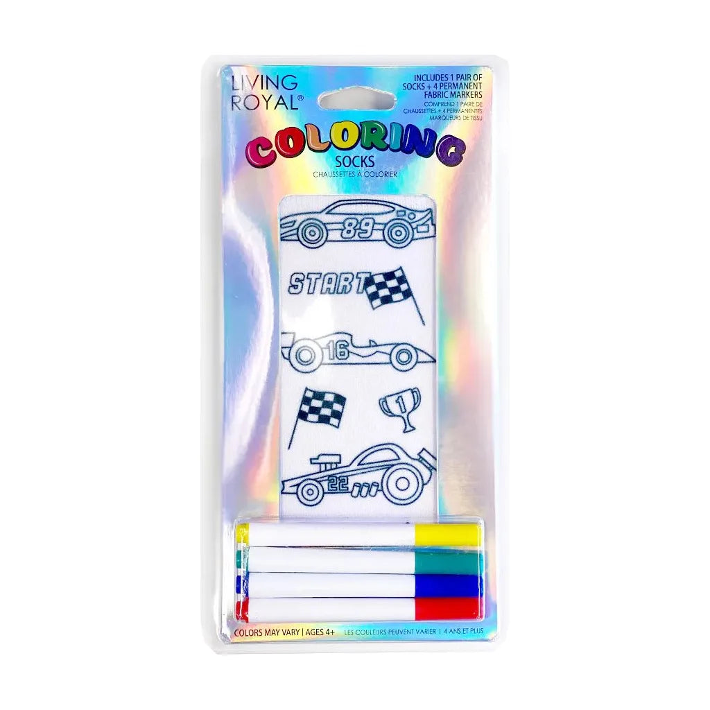 Race Car Coloring Socks - Miles and Bishop