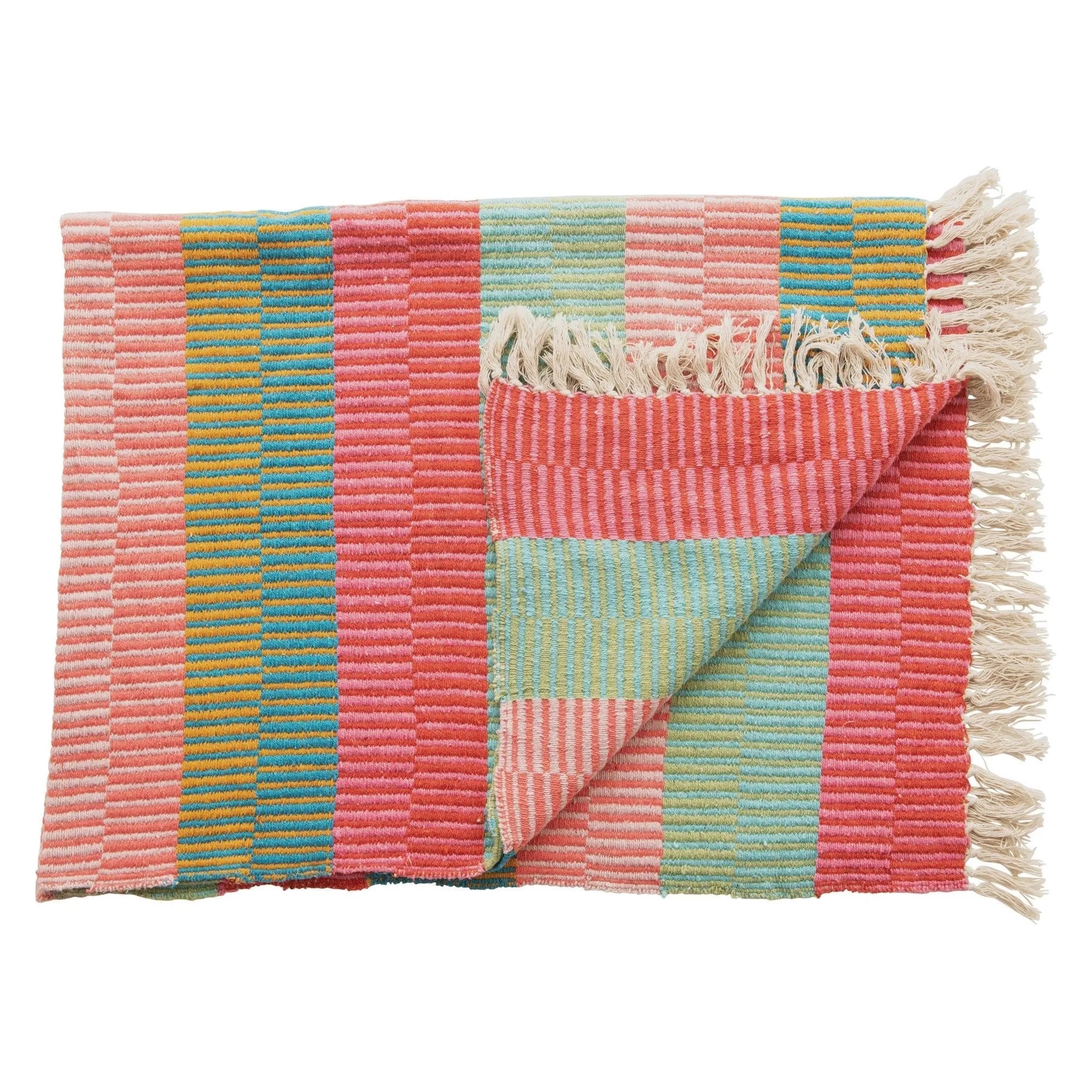 Recycled Cotton Blend Striped Throw with Tassels - Miles and Bishop