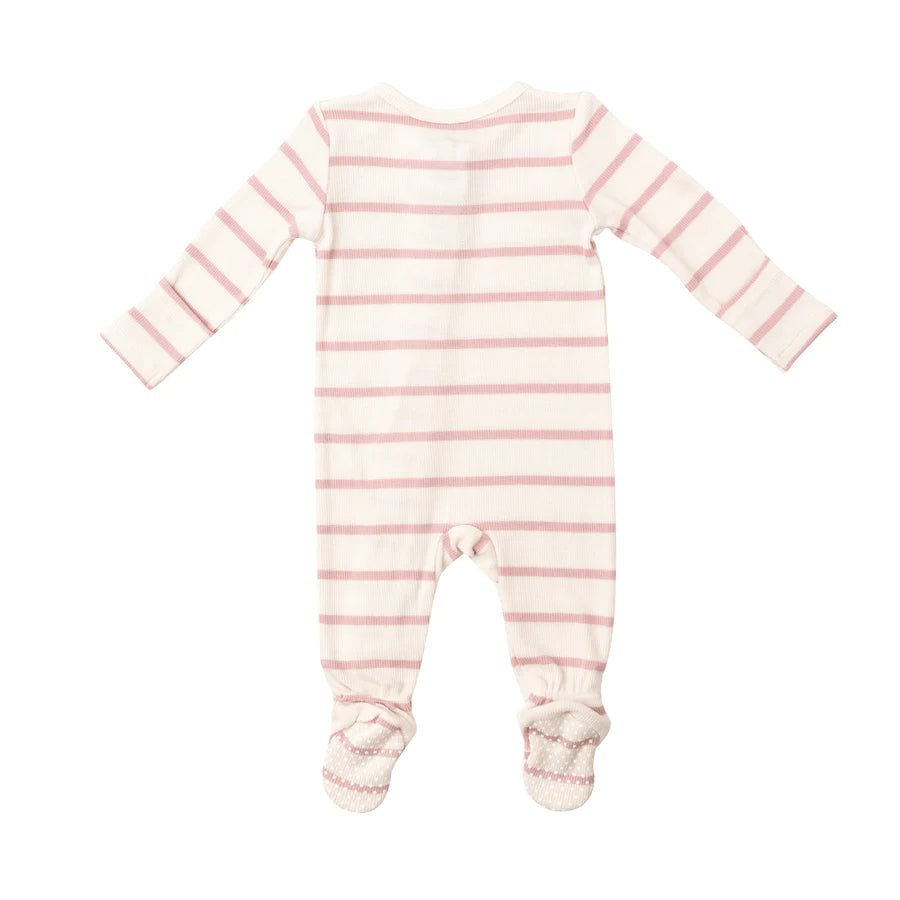 Silver Pink + Sugar Swizzle Zipper Footie - Miles and Bishop