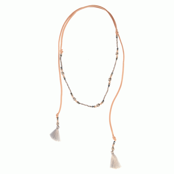 Tan Suede Wrap Beaded Tassel Necklace - Miles and Bishop