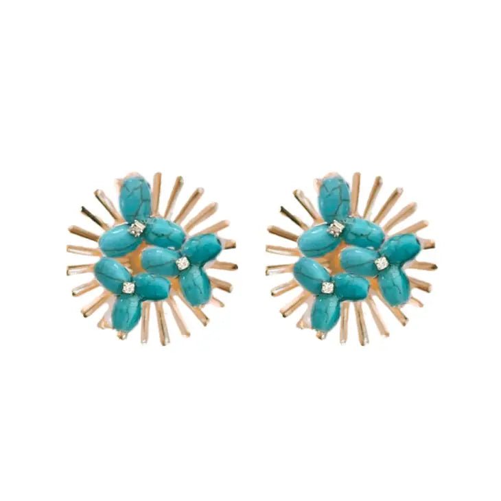 Turquoise Sunburst Statement Stud Earrings - Miles and Bishop