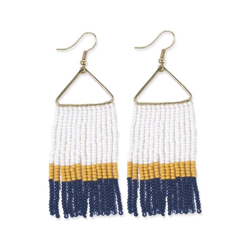 Whitney Checkered Beaded Fringe Earrings Yellow/Navy - Miles and Bishop