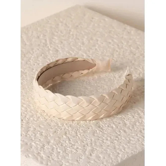 Woven Ivory Faux Leather Headband - Miles and Bishop